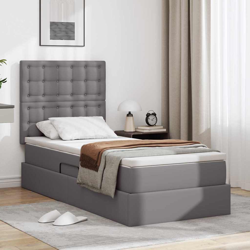 Letto con contenitore e LED Grigio 90 x 190 cm Pelle Sintetica | homemem39