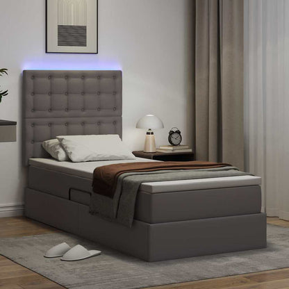Letto con contenitore e LED Grigio 90 x 200 cm Pelle Sintetica | homemem39