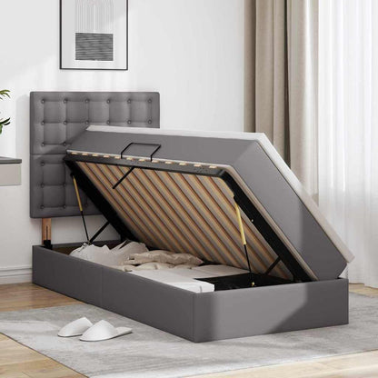 Letto con contenitore e LED Grigio 90 x 200 cm Pelle Sintetica | homemem39