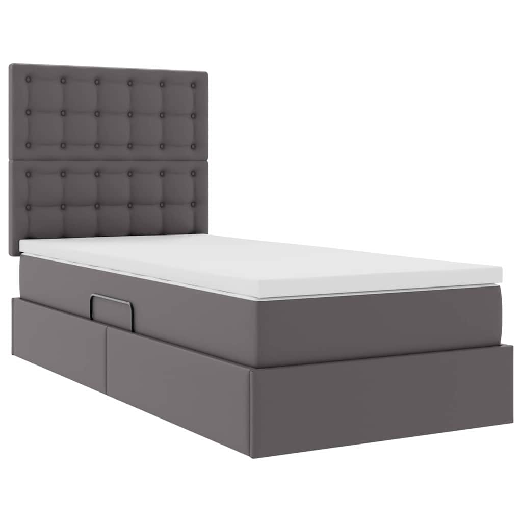 Letto con contenitore e LED Grigio 90 x 200 cm Pelle Sintetica | homemem39