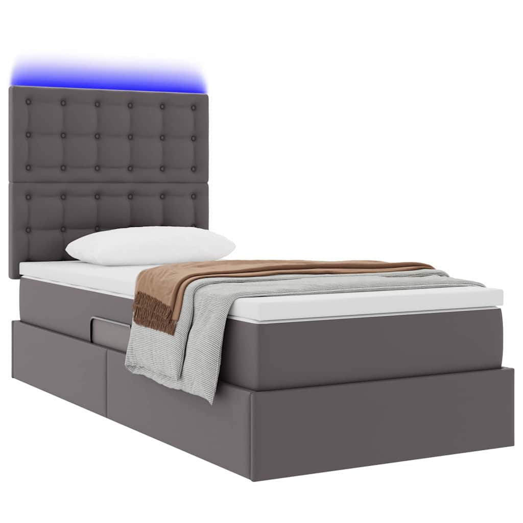 Letto con contenitore e LED Grigio 90 x 200 cm Pelle Sintetica | homemem39