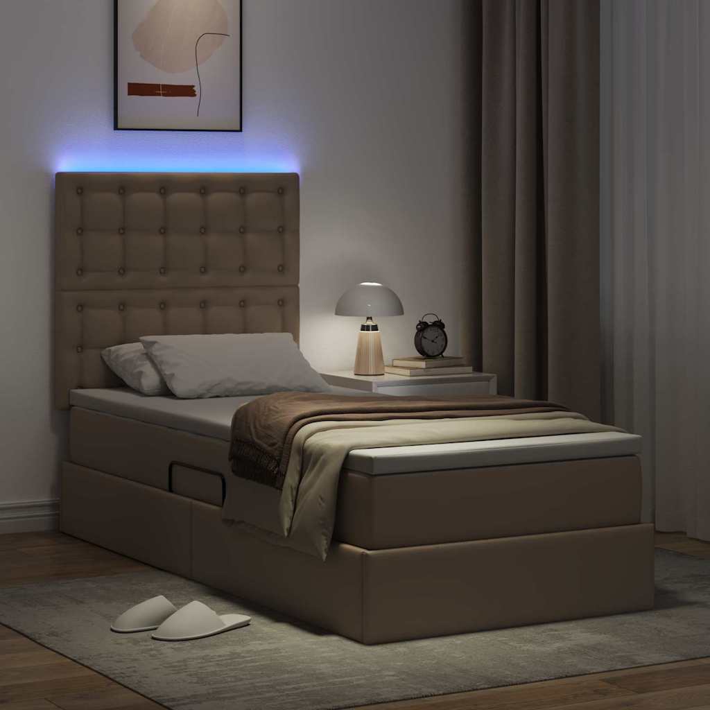 Letto con contenitore e LED con testiera Cappuccino 90 x 200 cm | homemem39