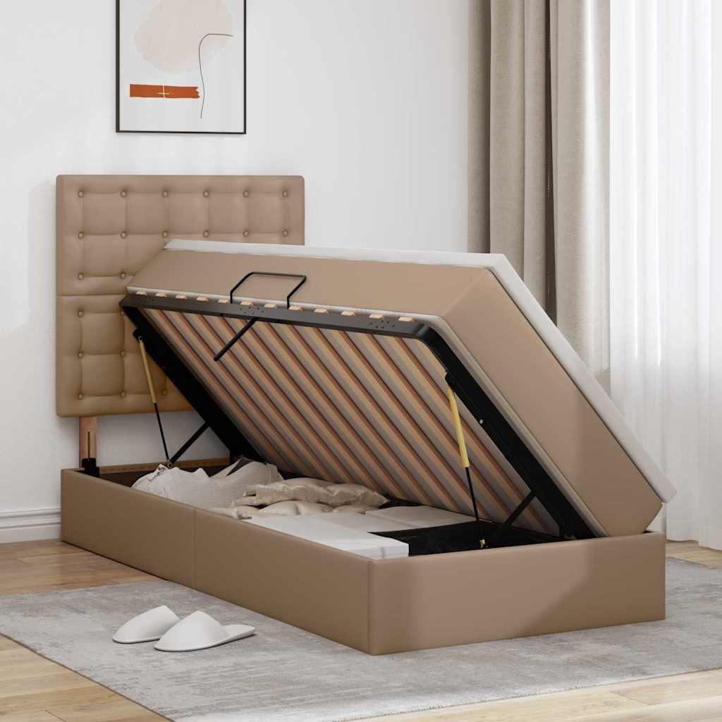 Letto con contenitore e LED con testiera Cappuccino 90 x 200 cm | homemem39
