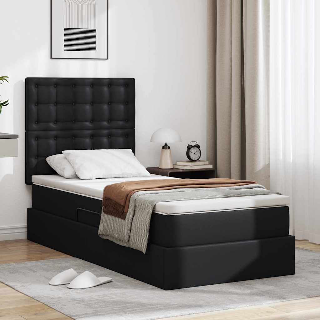 Letto con contenitore e LED Nero 100 x 200 cm Pelle Sintetica | homemem39
