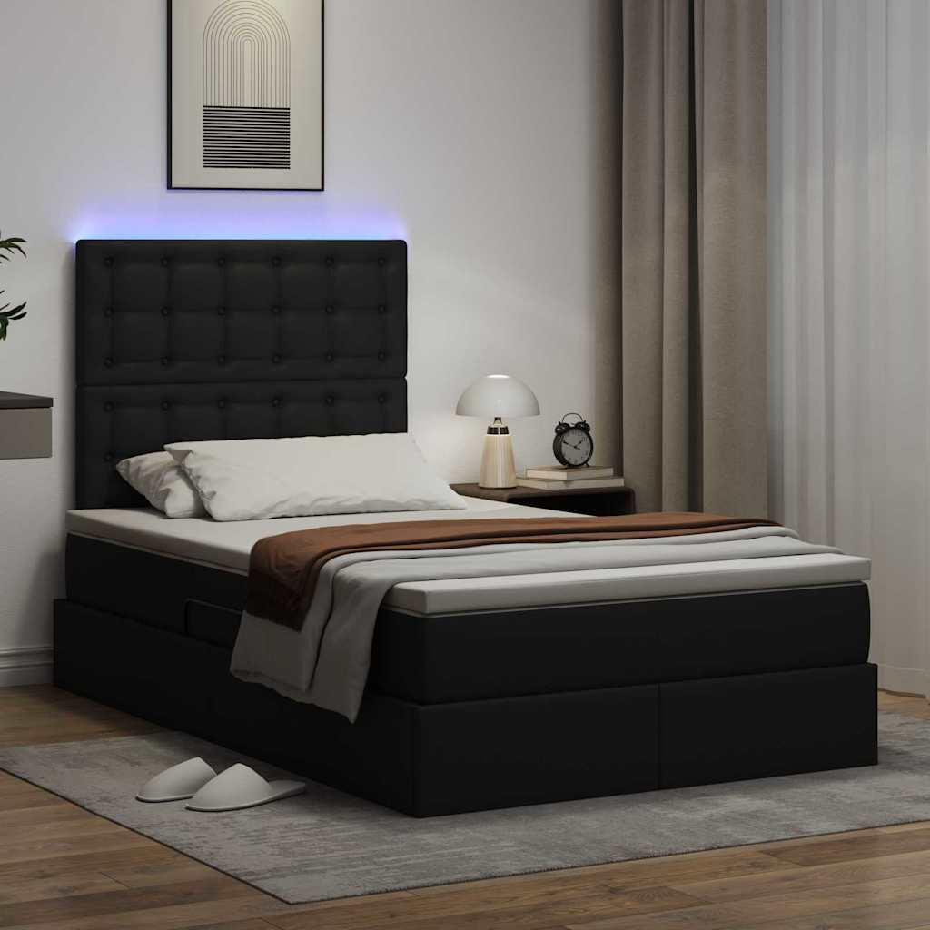 Letto con contenitore e LED Nero 120 x 200 cm Pelle Sintetica