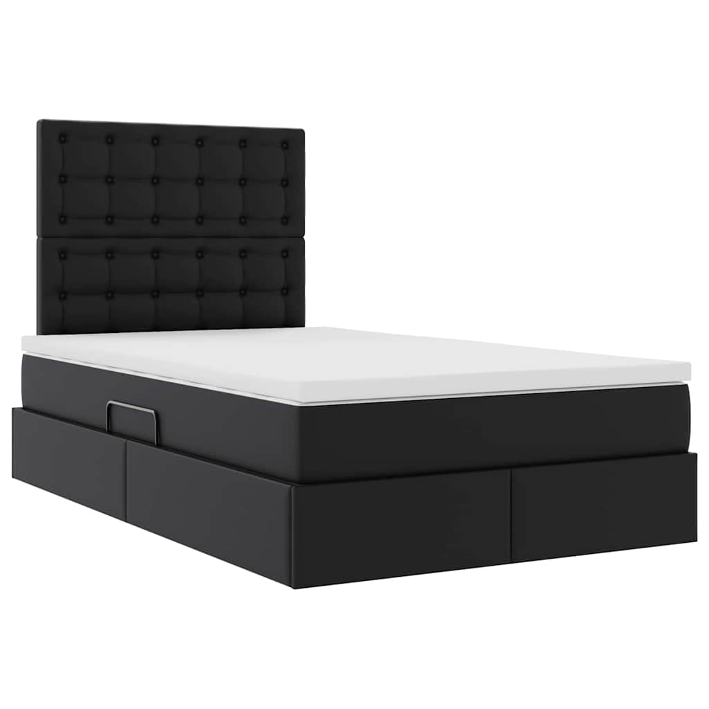 Letto con contenitore e LED Nero 120 x 200 cm Pelle Sintetica