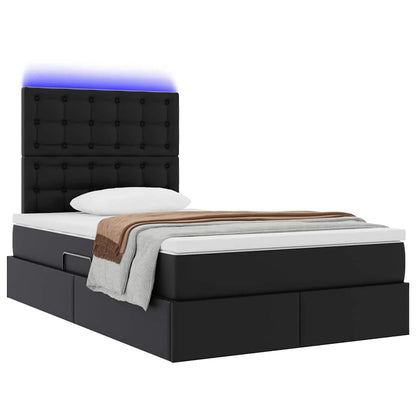 Letto con contenitore e LED Nero 120 x 200 cm Pelle Sintetica