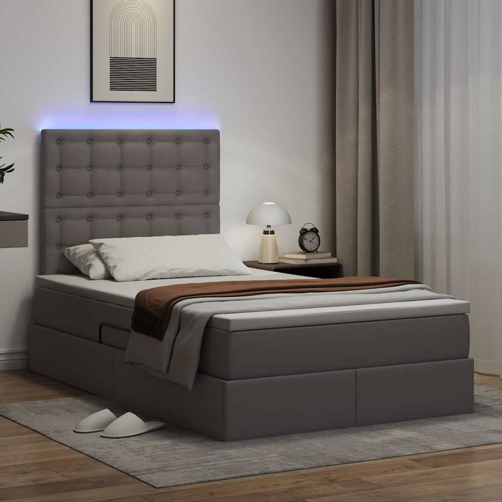Letto con contenitore e LED Grigio 120 x 200 cm Pelle Sintetica | homemem39