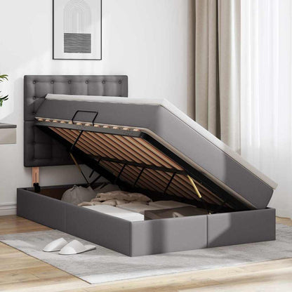 Letto con contenitore e LED Grigio 120 x 200 cm Pelle Sintetica