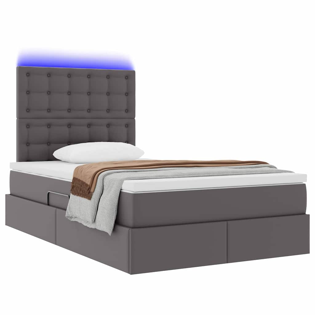 Letto con contenitore e LED Grigio 120 x 200 cm Pelle Sintetica