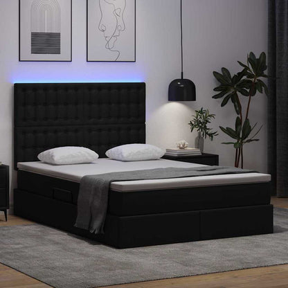 Letto con contenitore e LED Nero 140 x 190 cm Pelle Sintetica | homemem39