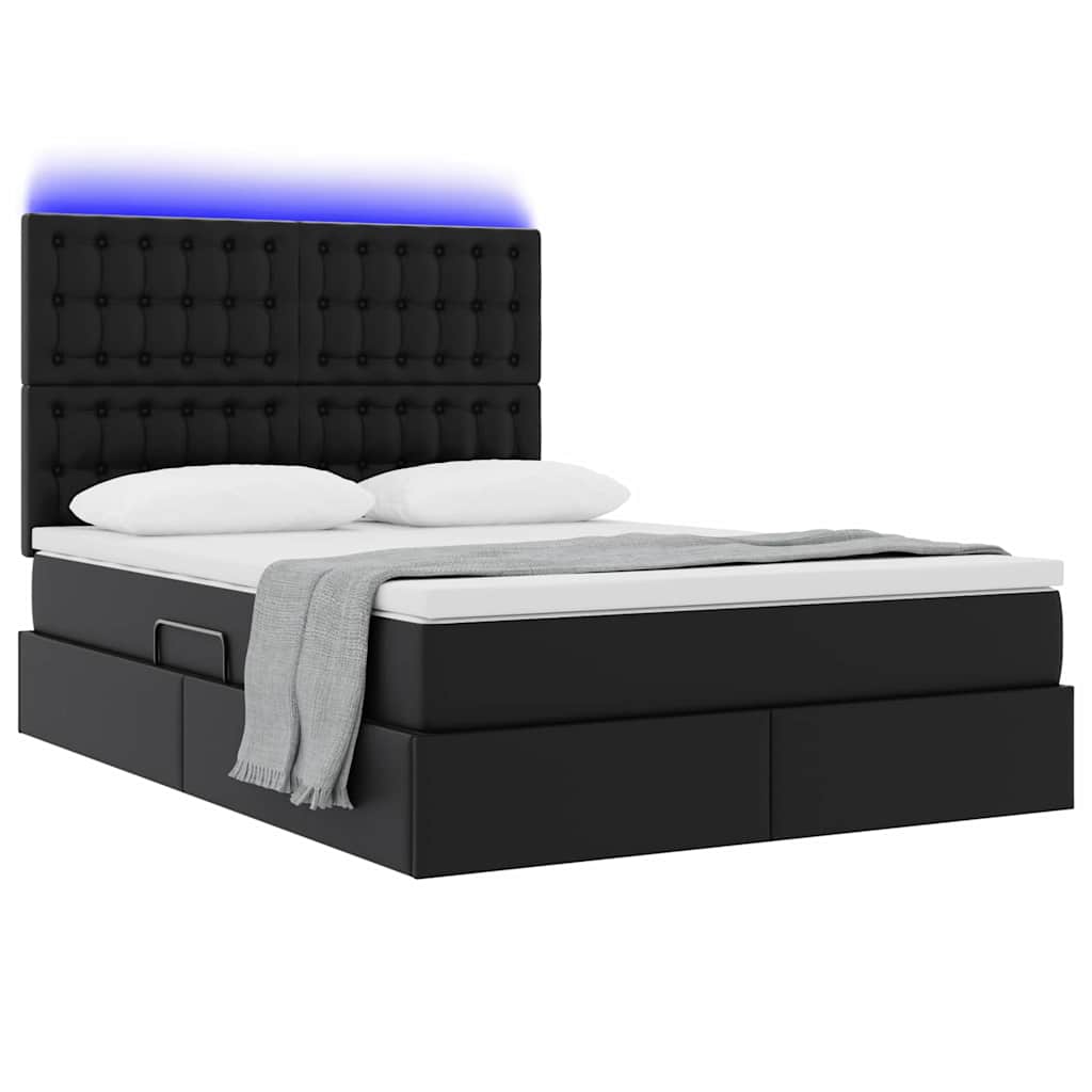 Letto con contenitore e LED Nero 140 x 190 cm Pelle Sintetica | homemem39