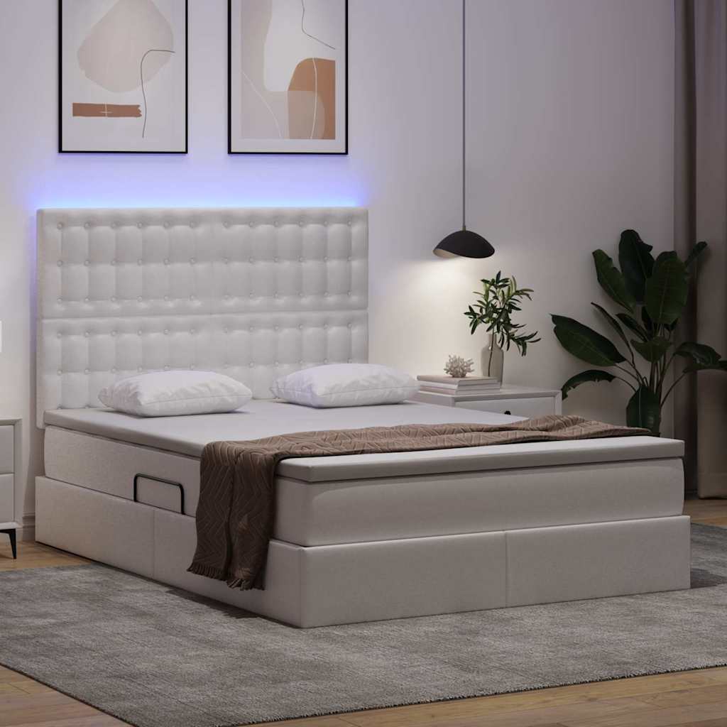 Letto con contenitore e LED Bianco Puro 140 x 190 cm