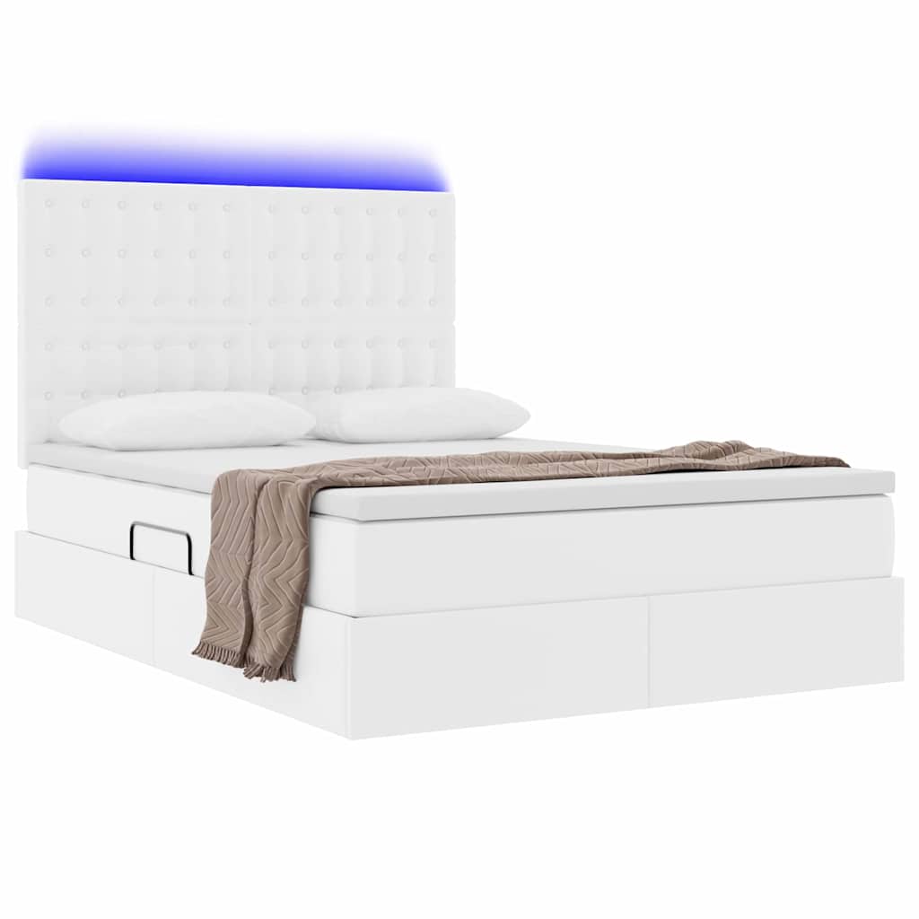 Letto con contenitore e LED Bianco Puro 140 x 190 cm