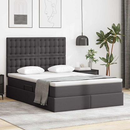 Letto con contenitore e LED Grigio 140 x 190 cm Pelle Sintetica