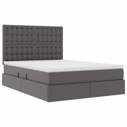 Letto con contenitore e LED Grigio 140 x 190 cm Pelle Sintetica