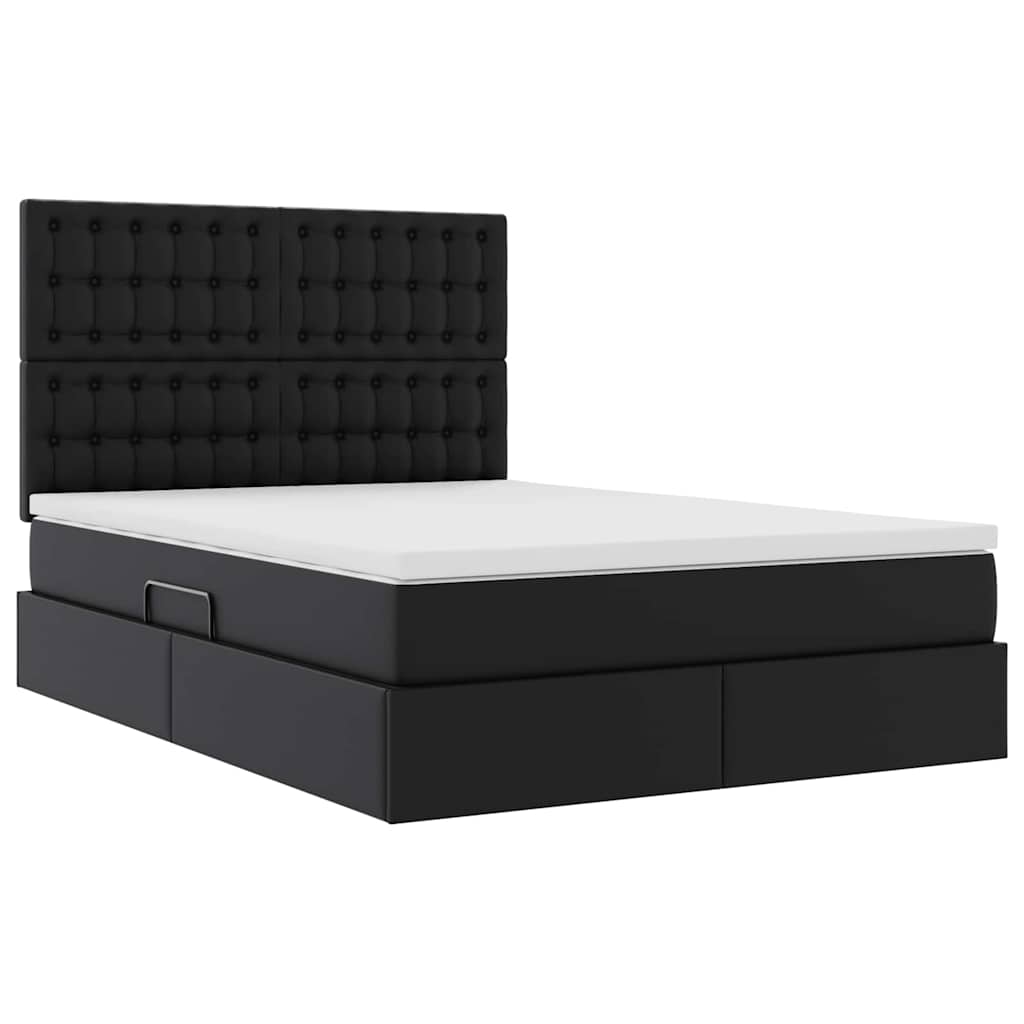 Letto con contenitore e LED Nero 140 x 200 cm Pelle Sintetica