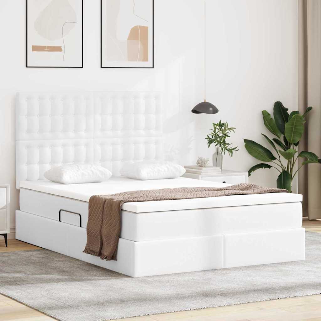 Letto con contenitore e LED Bianco Puro 140 x 200 cm | homemem39