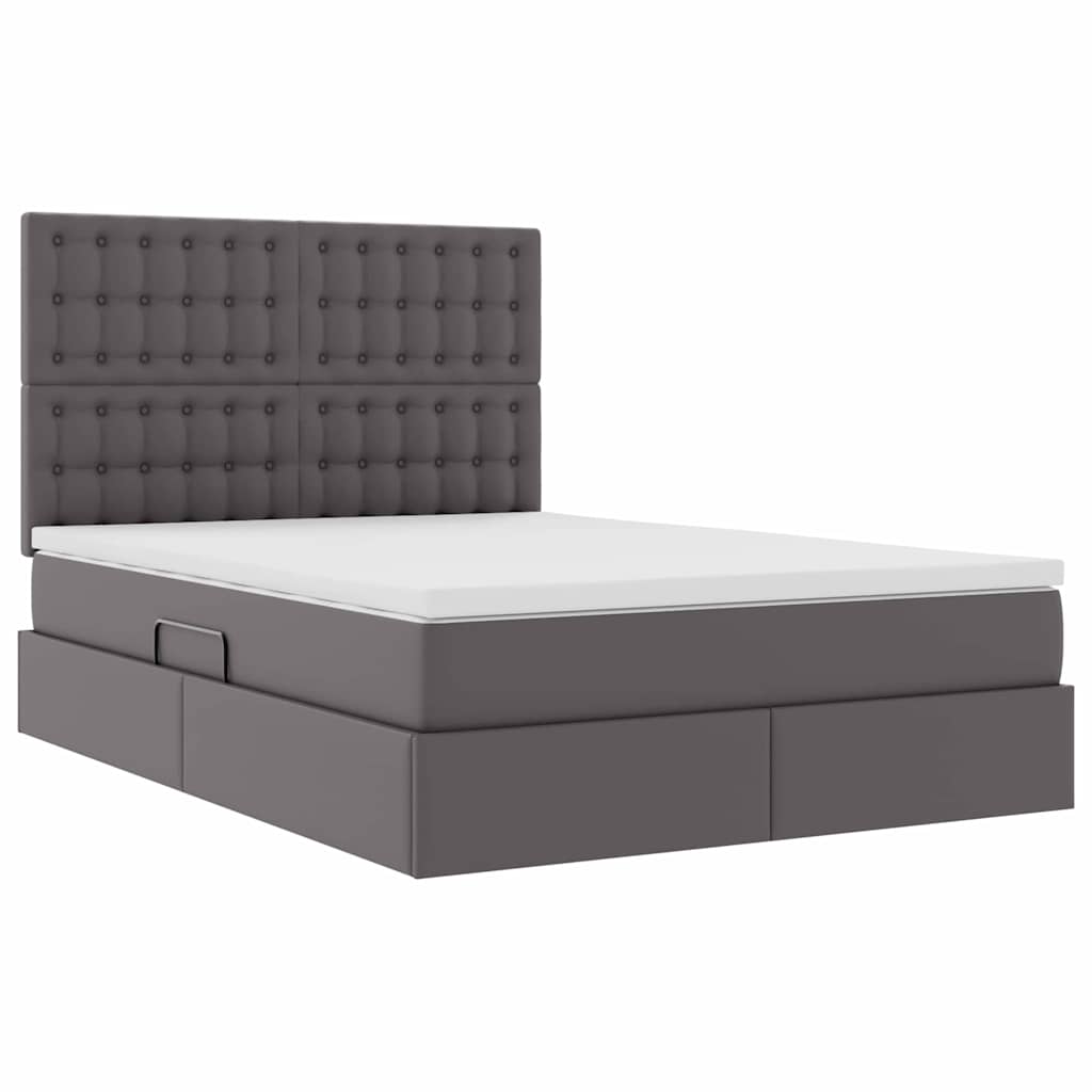 Letto con contenitore e LED Grigio 140 x 200 cm Pelle Sintetica