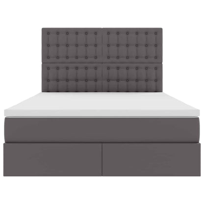 Letto con contenitore e LED Grigio 140 x 200 cm Pelle Sintetica