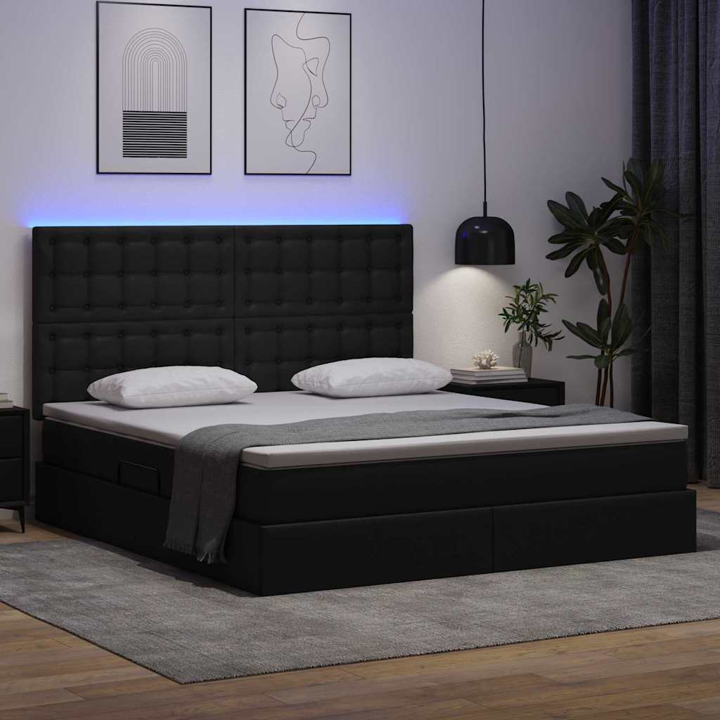 Letto con contenitore e LED Nero 160 x 200 cm Pelle Sintetica | homemem39