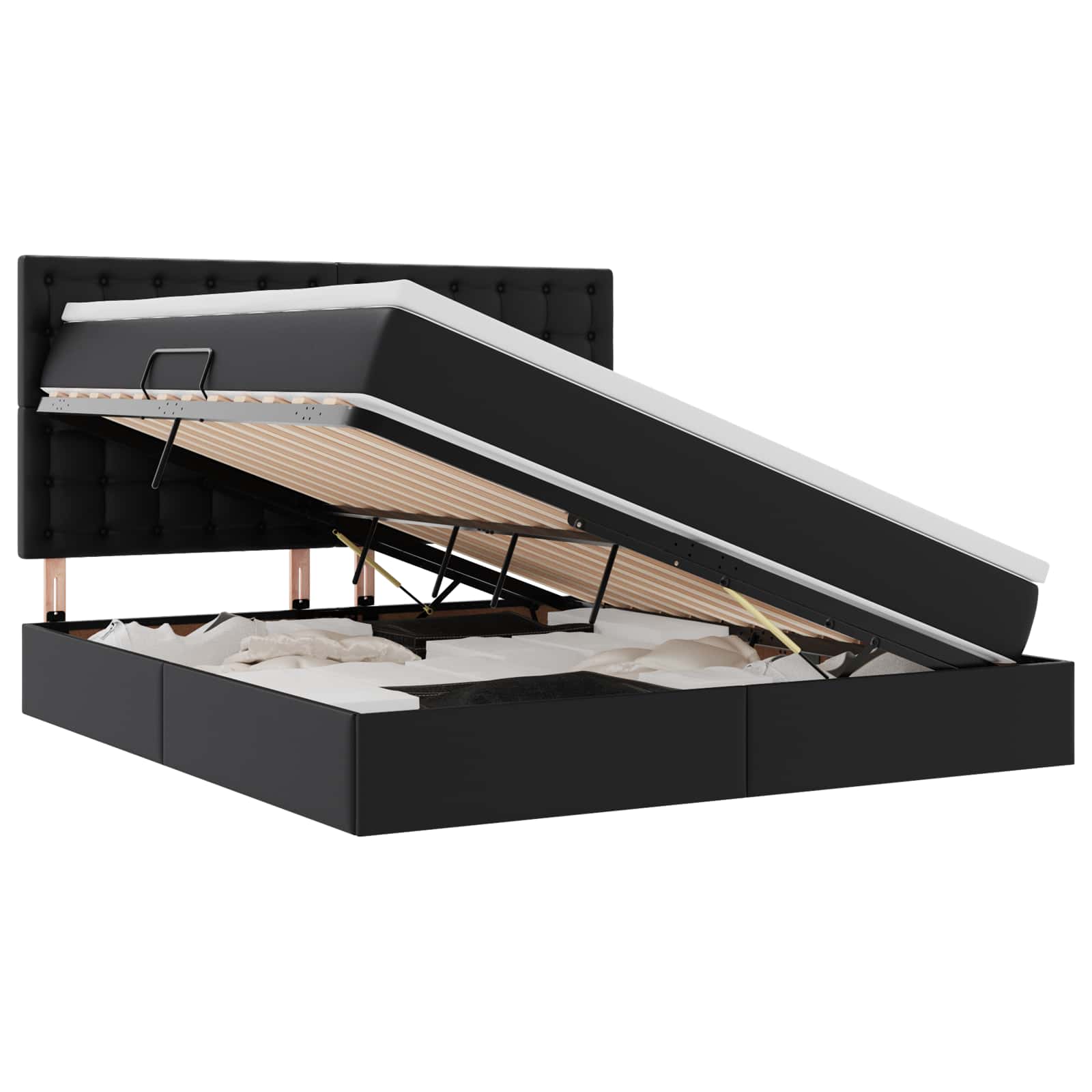 Letto con contenitore e LED Nero 160 x 200 cm Pelle Sintetica | homemem39