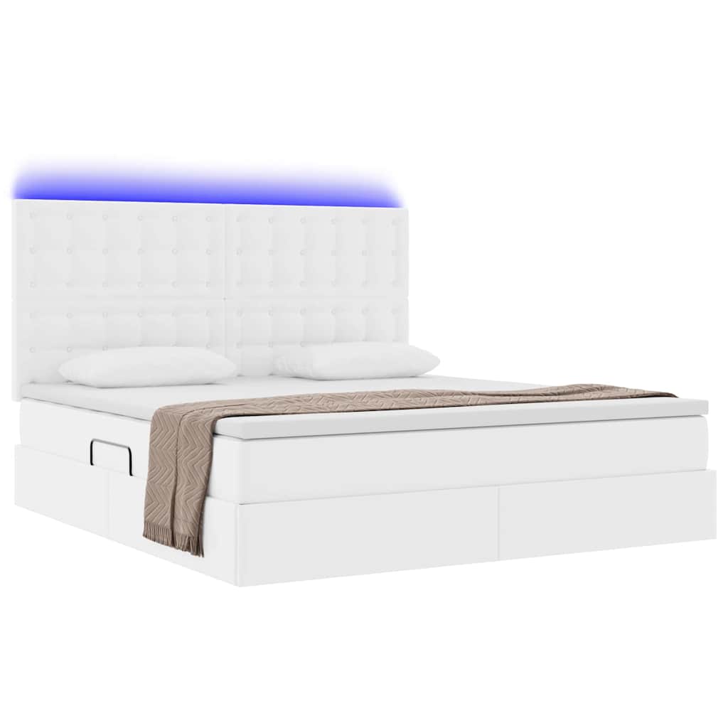 Letto con contenitore e LED Bianco Puro 160 x 200 cm