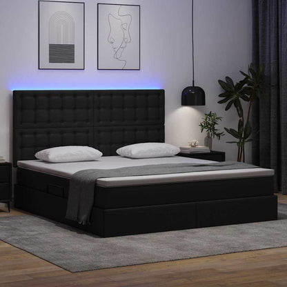 Letto con contenitore e LED Nero 180 x 200 cm Pelle Sintetica