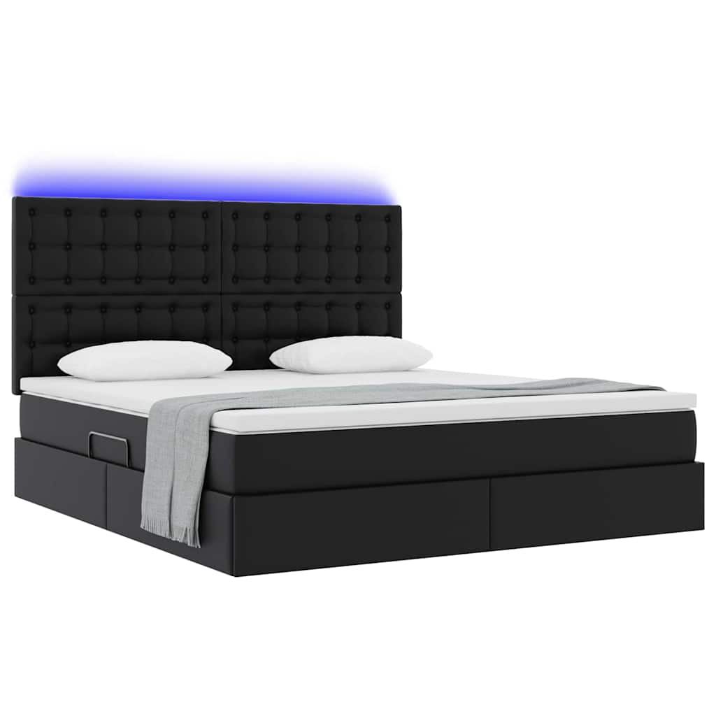 Letto con contenitore e LED Nero 180 x 200 cm Pelle Sintetica | homemem39