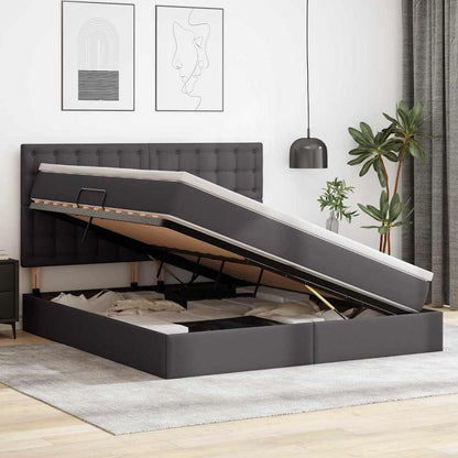 Letto con contenitore e LED Grigio 180 x 200 cm Pelle Sintetica