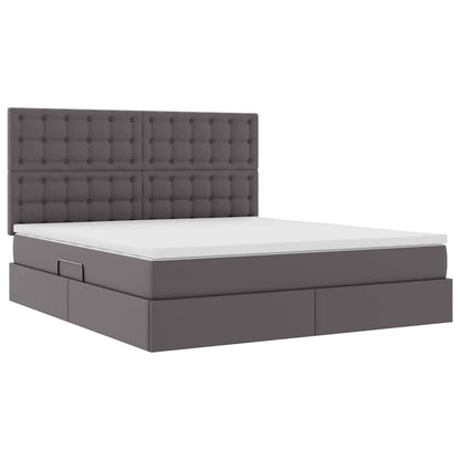 Letto con contenitore e LED Grigio 180 x 200 cm Pelle Sintetica