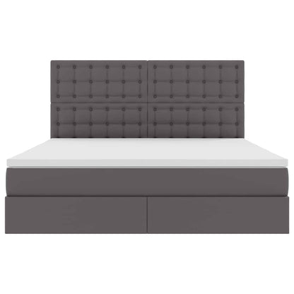 Letto con contenitore e LED Grigio 180 x 200 cm Pelle Sintetica