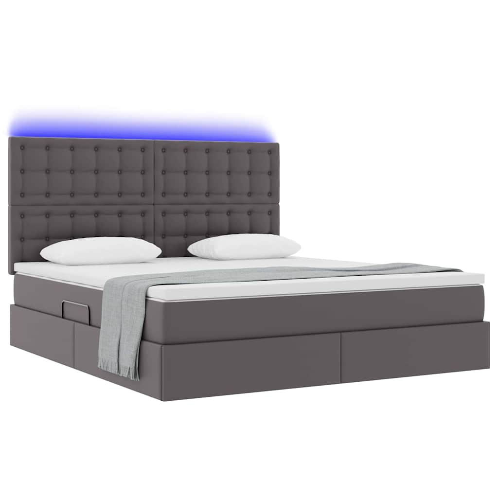 Letto con contenitore e LED Grigio 180 x 200 cm Pelle Sintetica