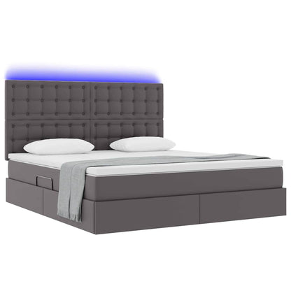 Letto con contenitore e LED Grigio 180 x 200 cm Pelle Sintetica