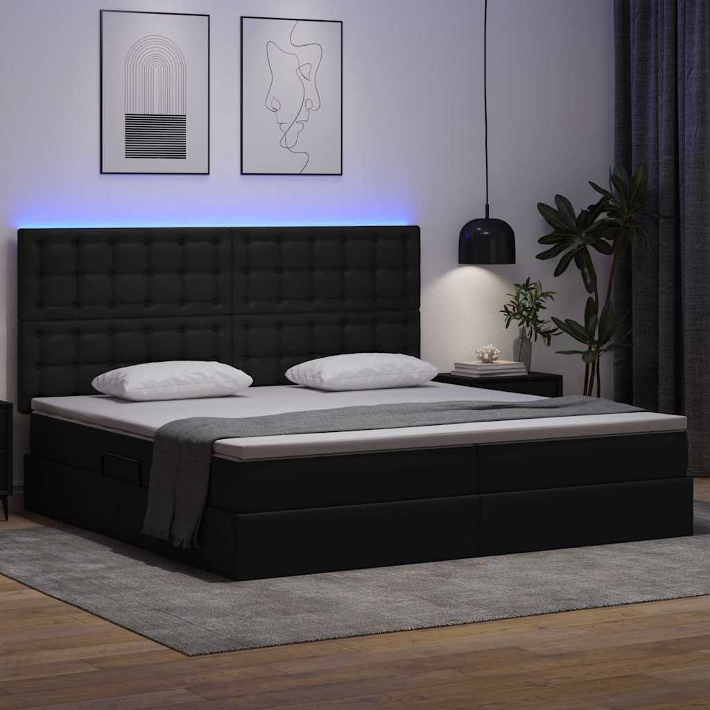 Letto con contenitore e LED Nero 200 x 200 cm Pelle Sintetica | homemem39