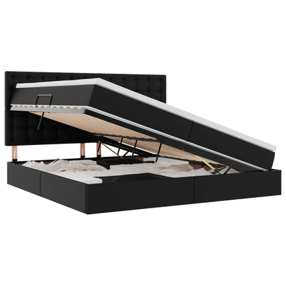 Letto con contenitore e LED Nero 200 x 200 cm Pelle Sintetica | homemem39