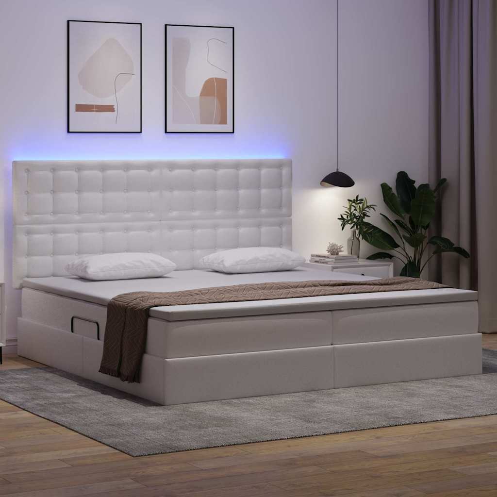 Letto con contenitore e LED Bianco Puro 200 x 200 cm