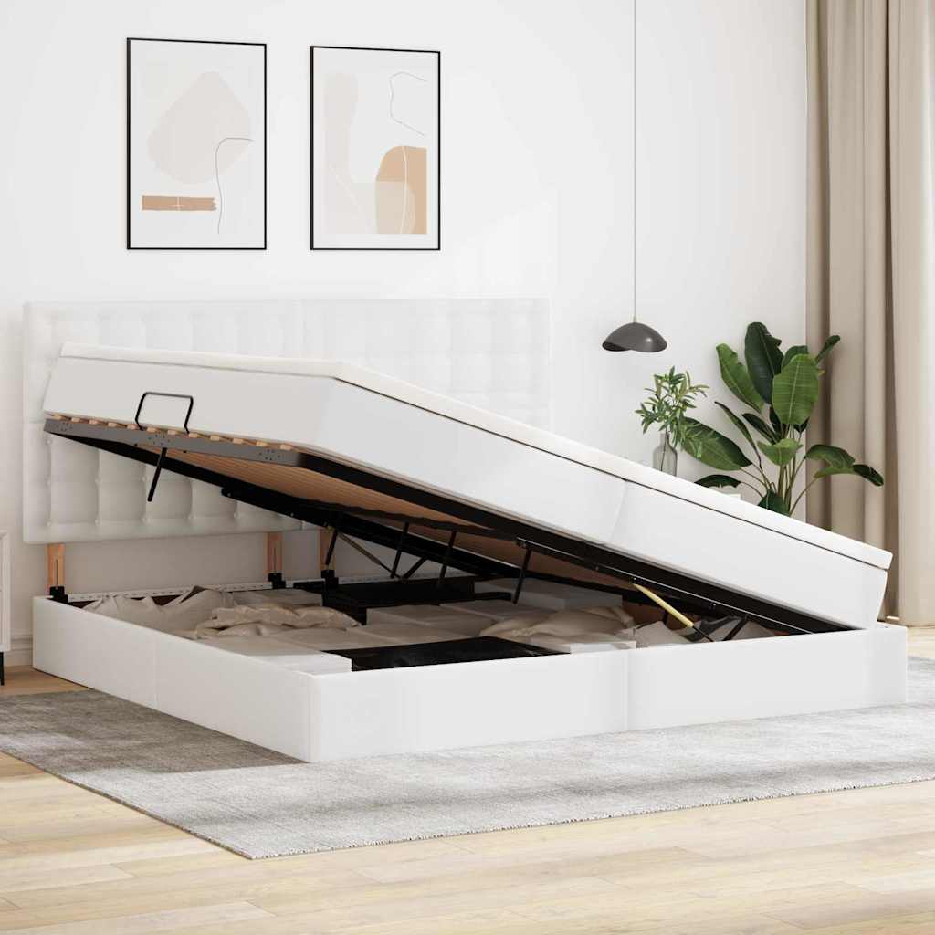 Letto con contenitore e LED Bianco Puro 200 x 200 cm | homemem39