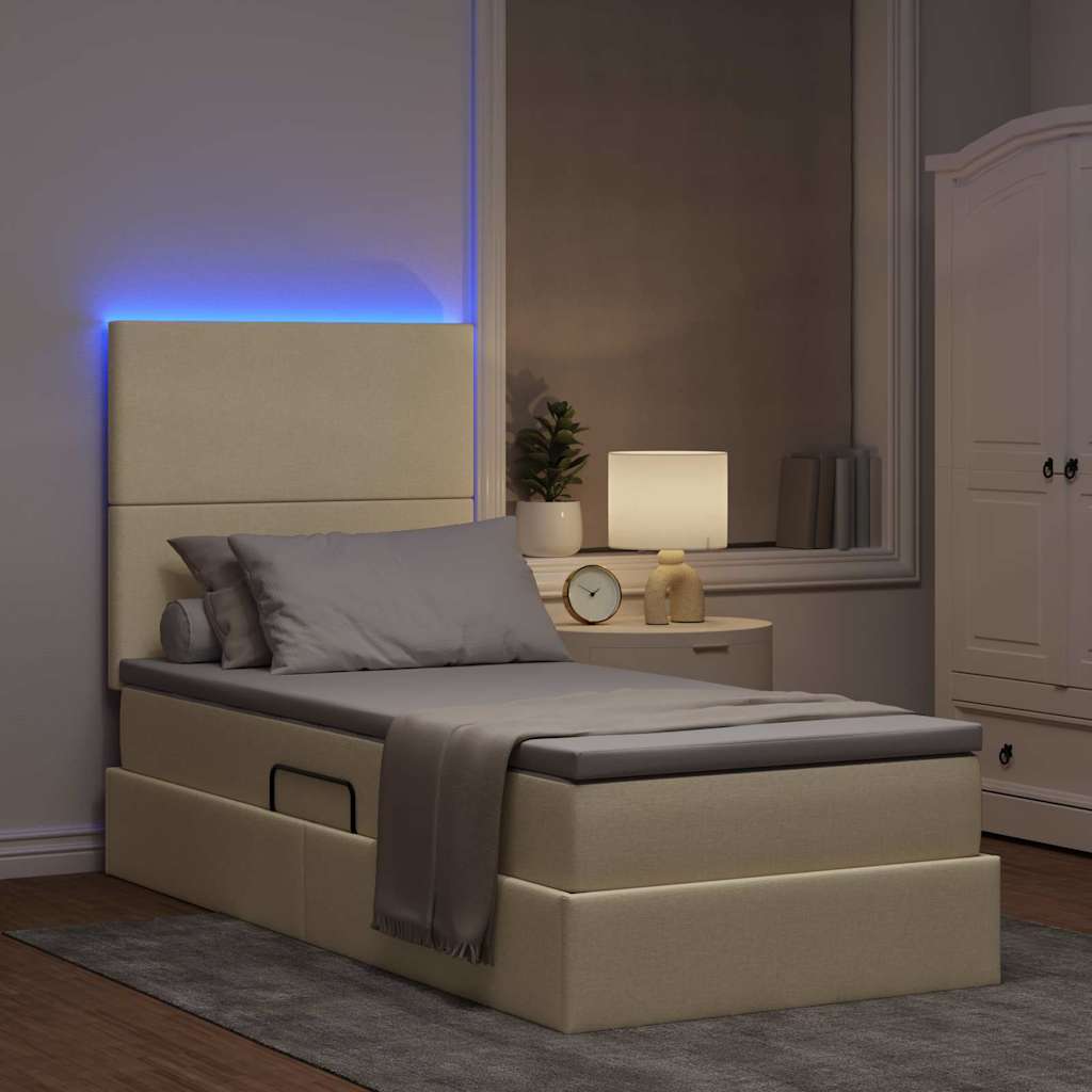 Letto con contenitore LED e materasso Crema 100 x 200 cm | homemem39