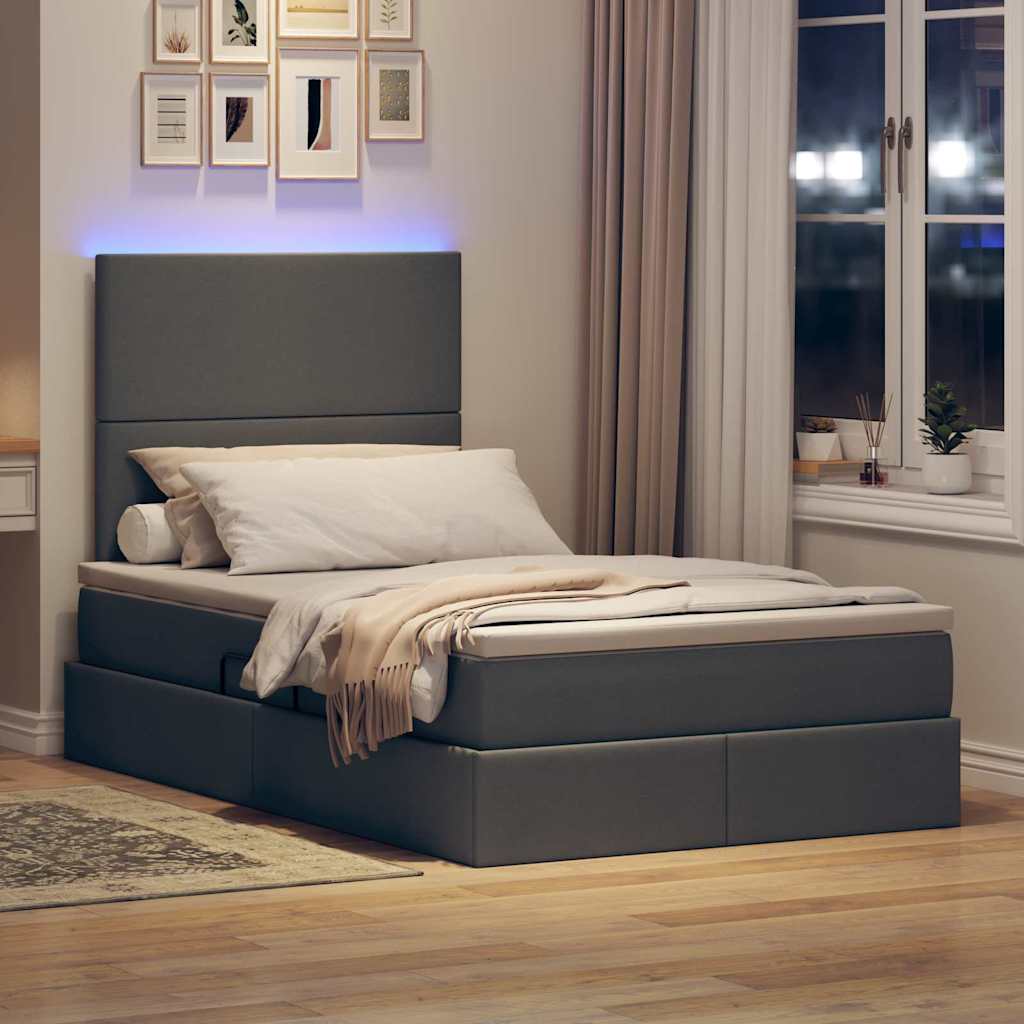 Letto con contenitore LED e materasso Grigio Scuro 120 x 190 cm | homemem39