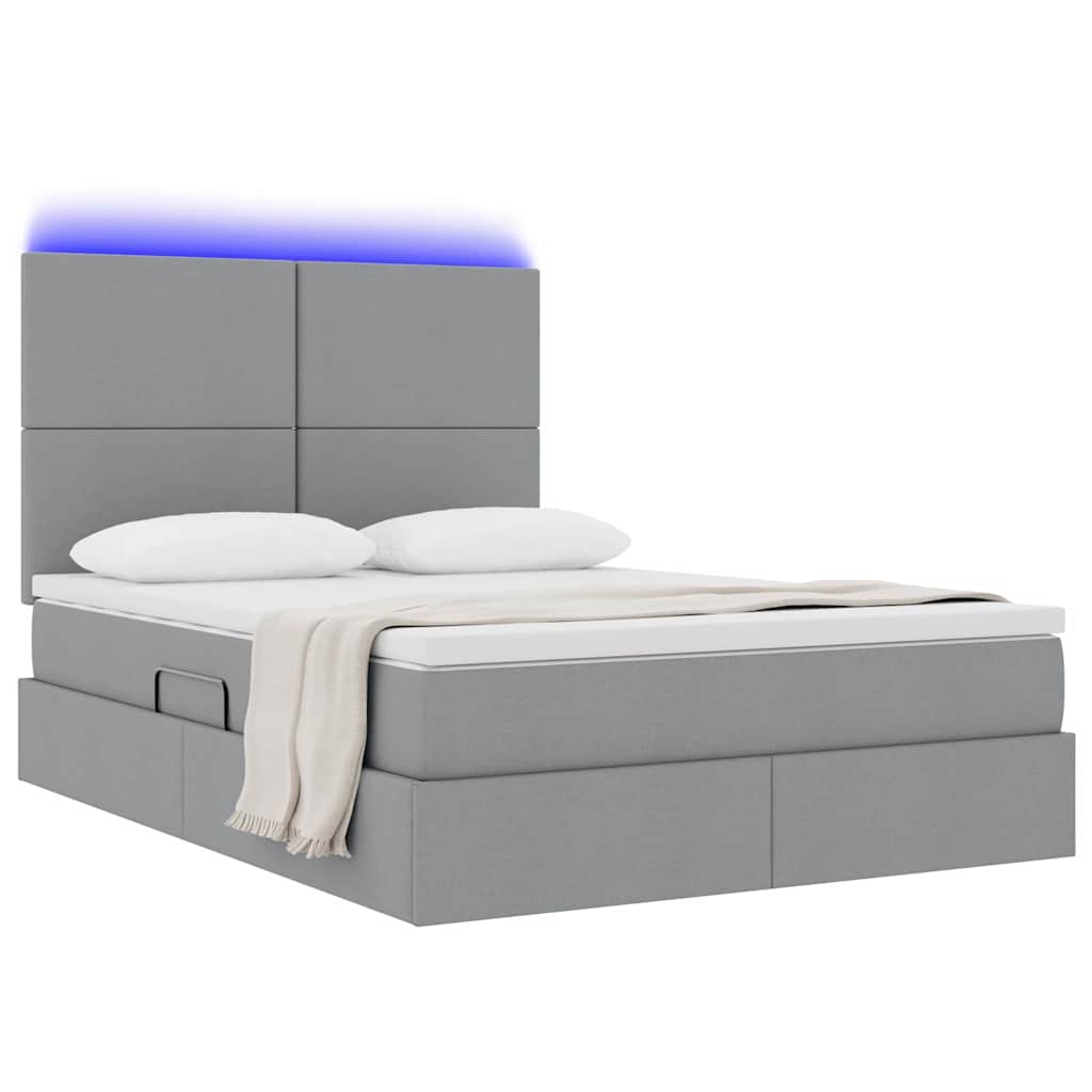 Letto con contenitore e LED Grigio chiaro 140 x 200 cm