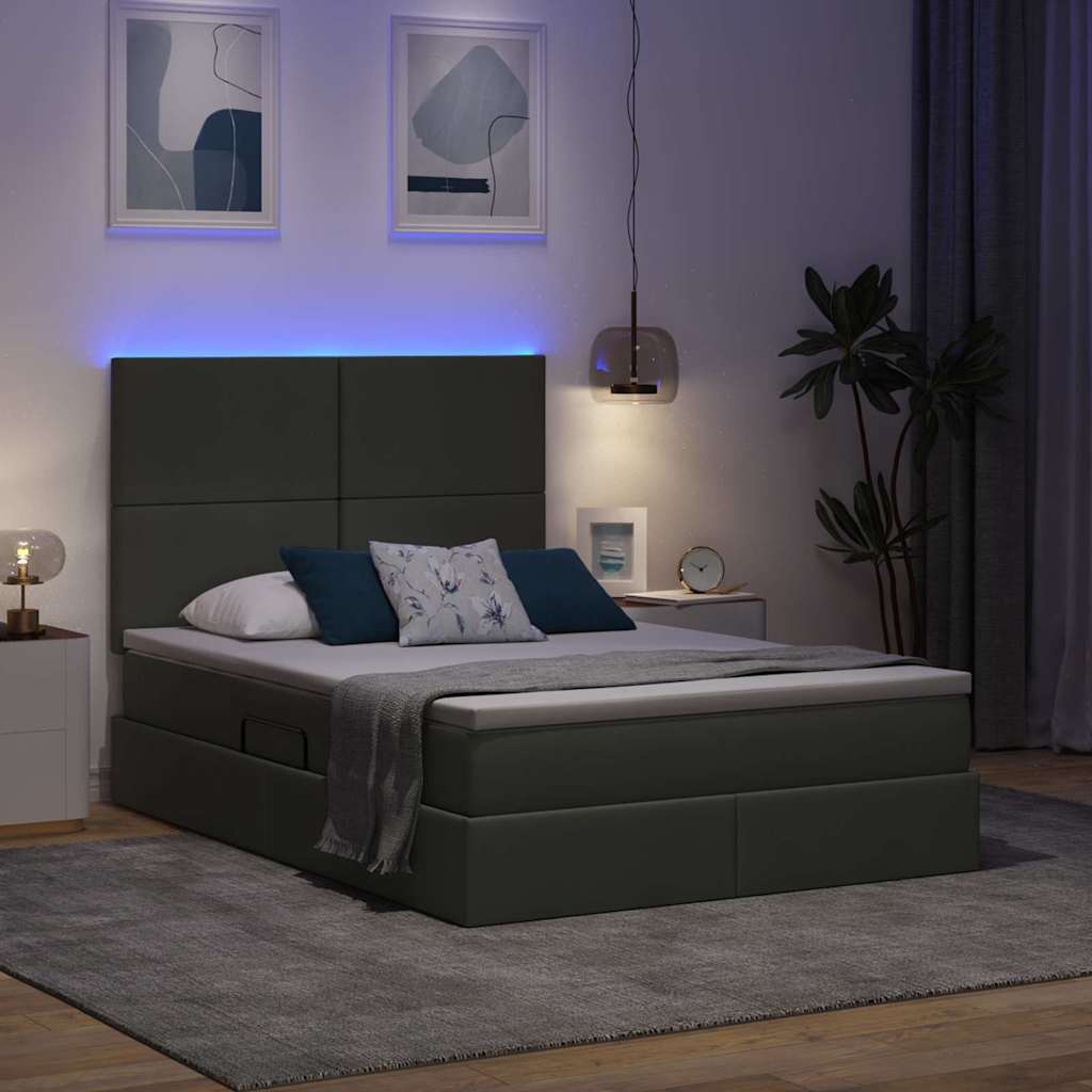 Letto con contenitore LED e materasso Grigio Scuro 140 x 200 cm | homemem39