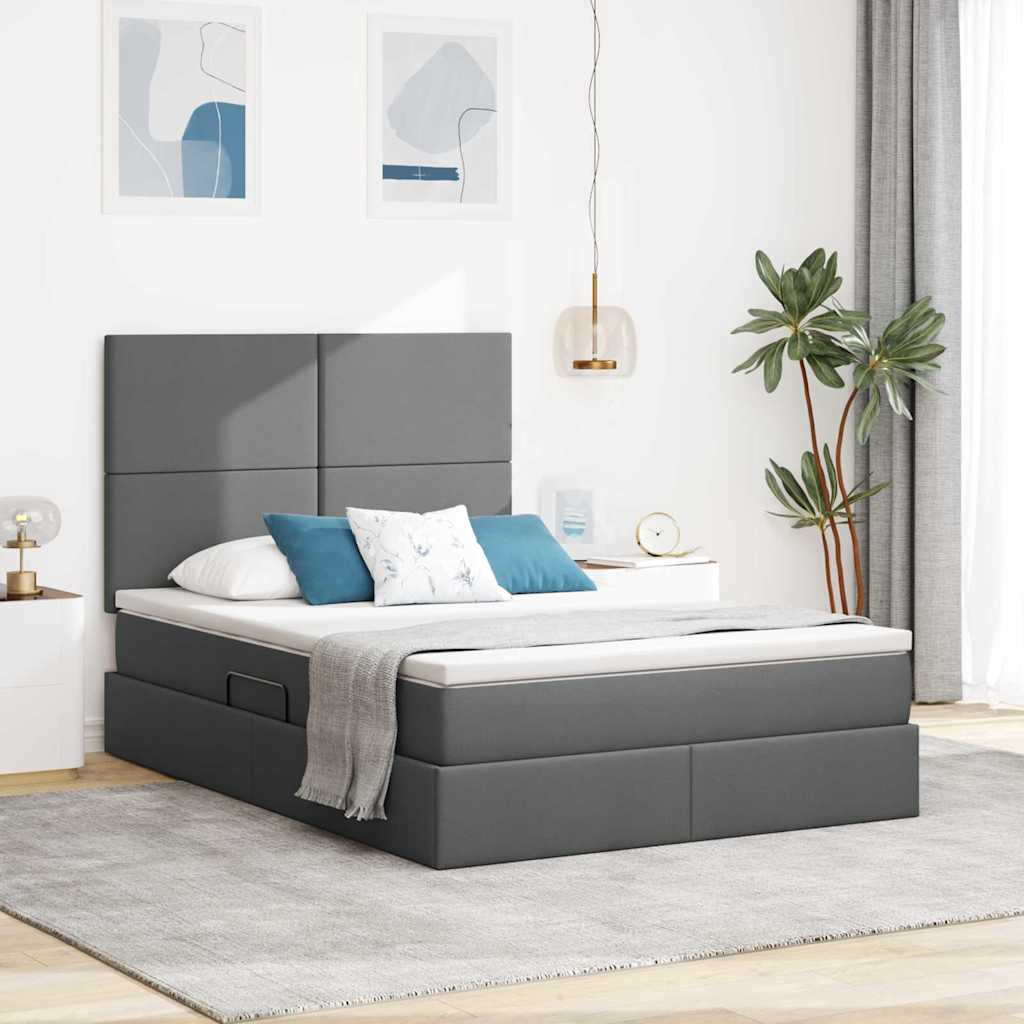 Letto con contenitore e LED Grigio scuro 140 x 200 cm