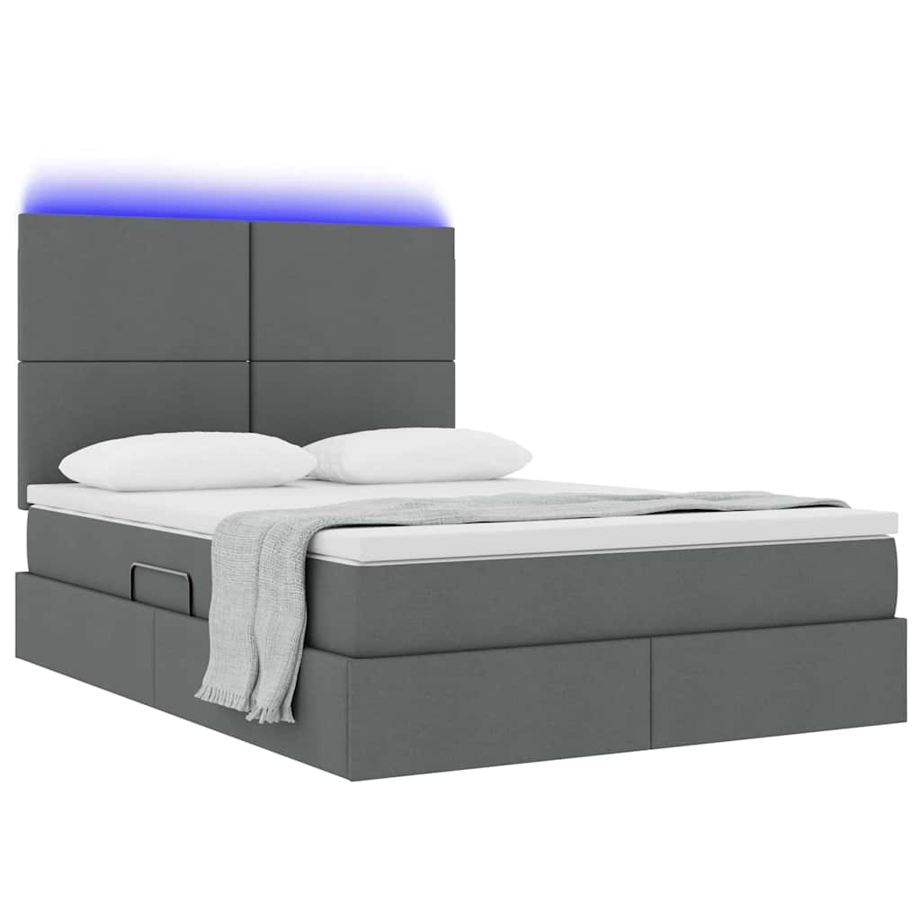 Letto con contenitore e LED Grigio scuro 140 x 200 cm