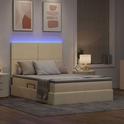 Letto con contenitore e LED Crema 140 x 200 cm Poliestere