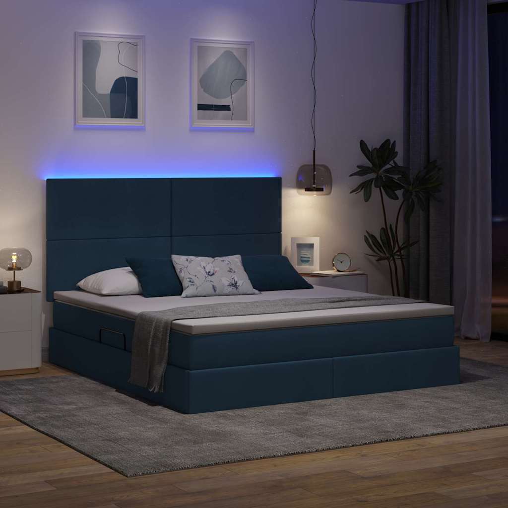 Letto con contenitore LED e materasso Blu 160 x 200 cm Tessuto | homemem39