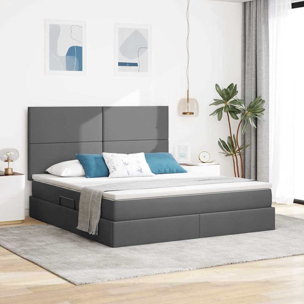 Letto con contenitore e LED Grigio scuro 180 x 200 cm