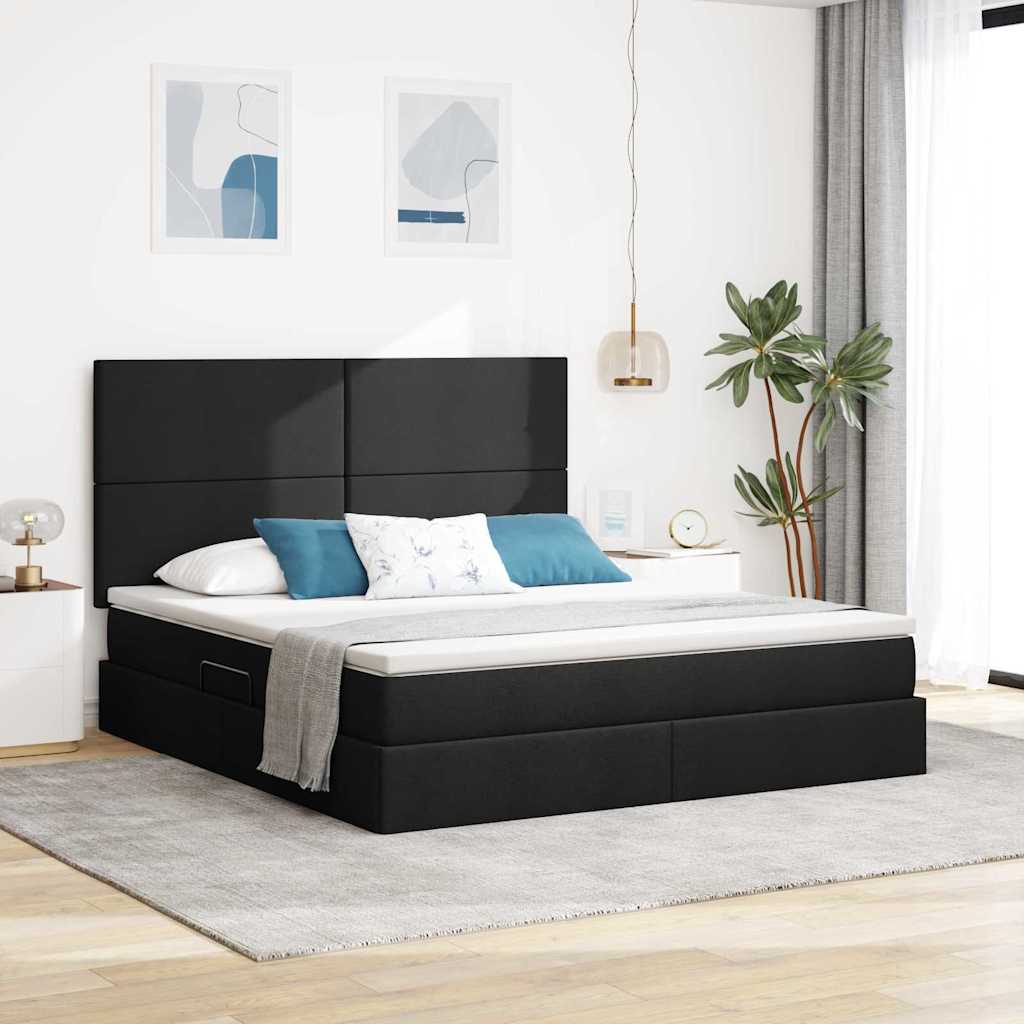 Letto con contenitore LED e materasso Nero 180 x 200 cm Tessuto | homemem39