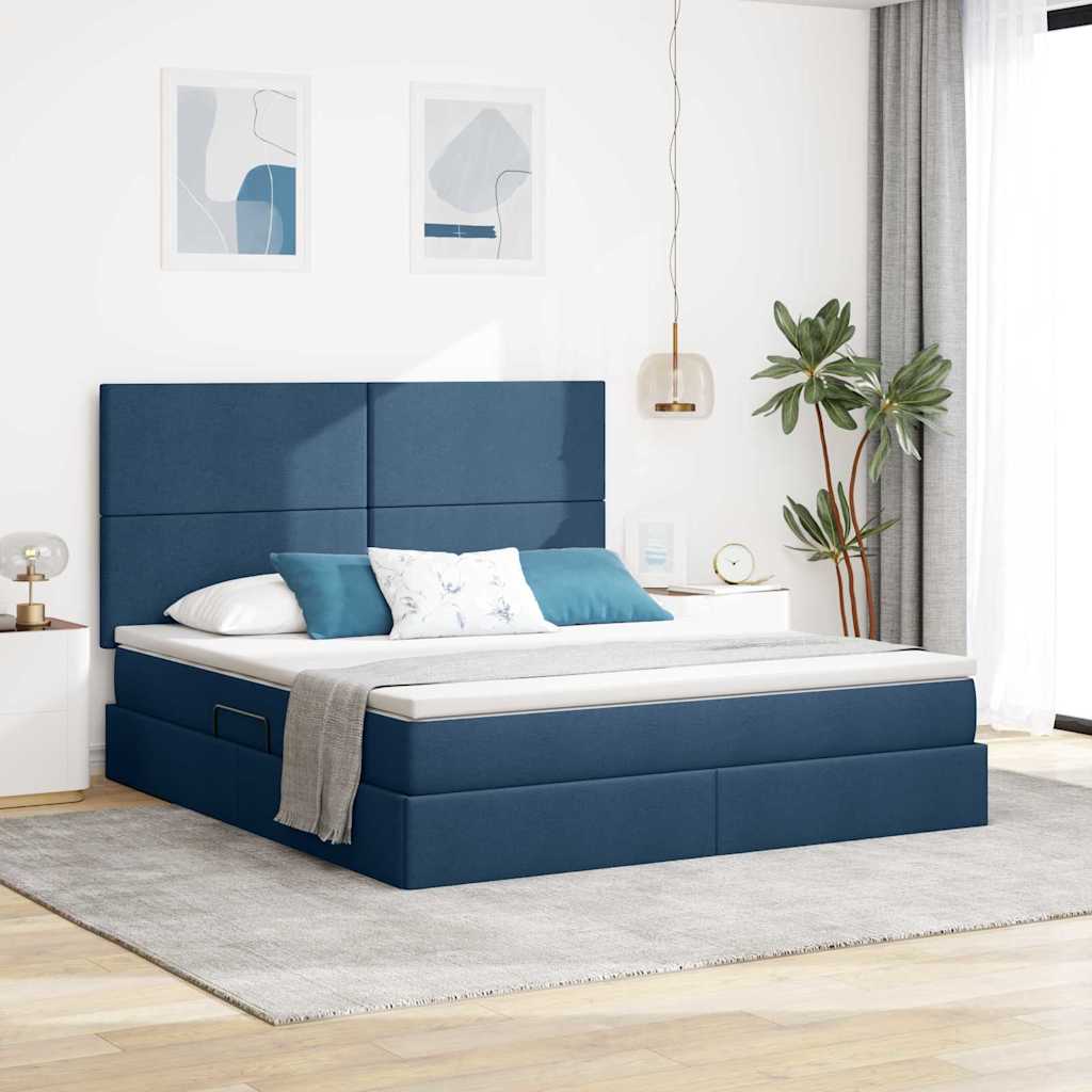 Letto con contenitore e LED Blu 180 x 200 cm Poliestere