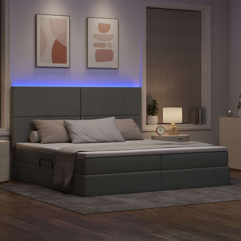 Letto con contenitore e LED Grigio chiaro 200 x 200 cm